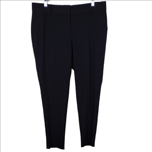 Ann Taylor Petite Black Pin Striped Flat Front Mid Rise Straight Leg Trouser